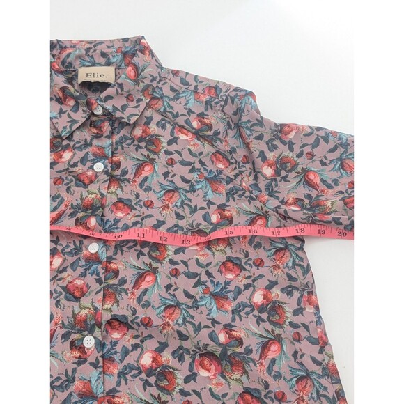Elie Tahari Floral Satin Mauve Red Pink Button Up Long Sleeve Blouse Size Small - Picture 3 of 8